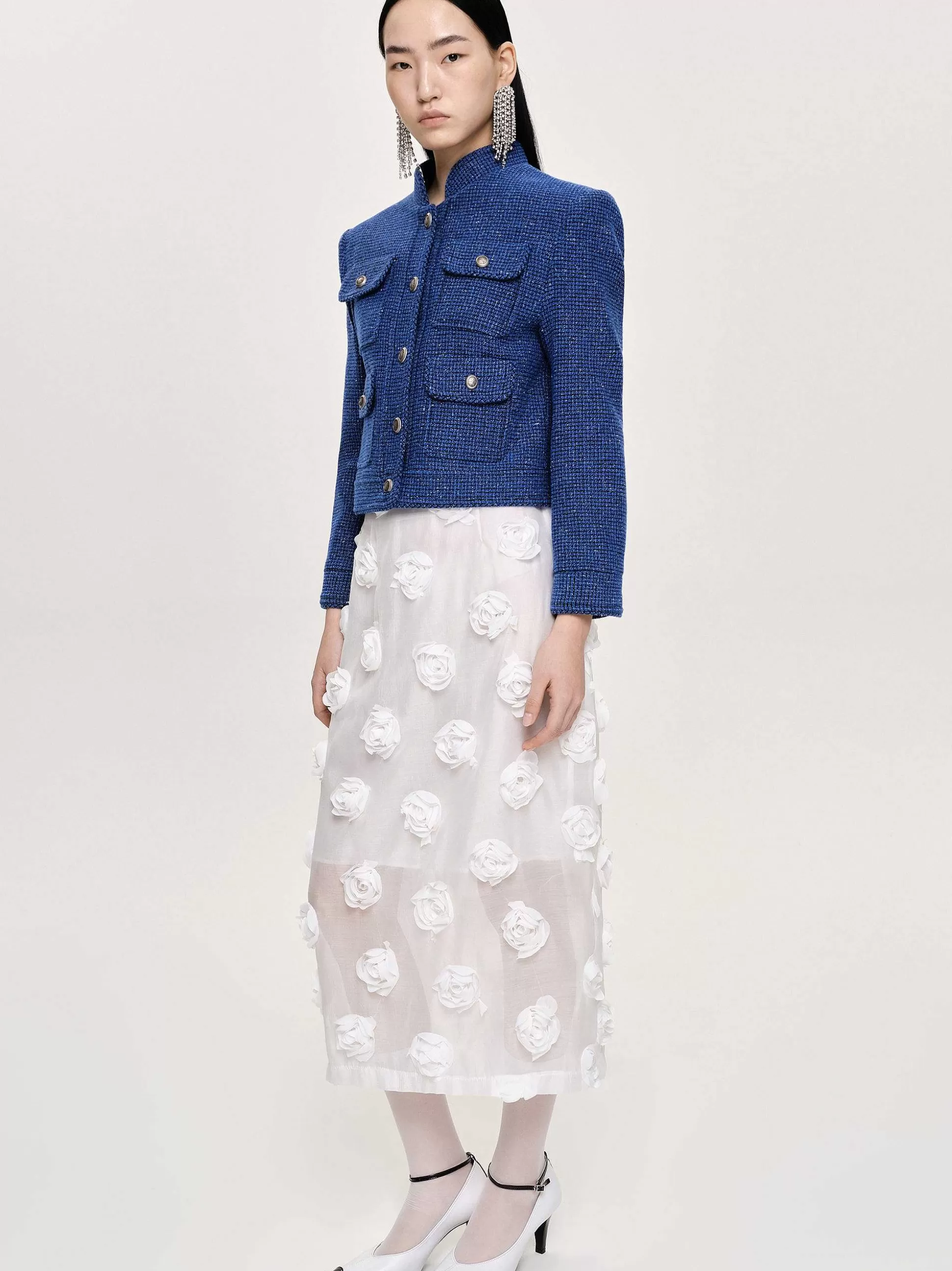 Source Unknown Jupe Mi-Longue A Appliques Roses, Blanc Store