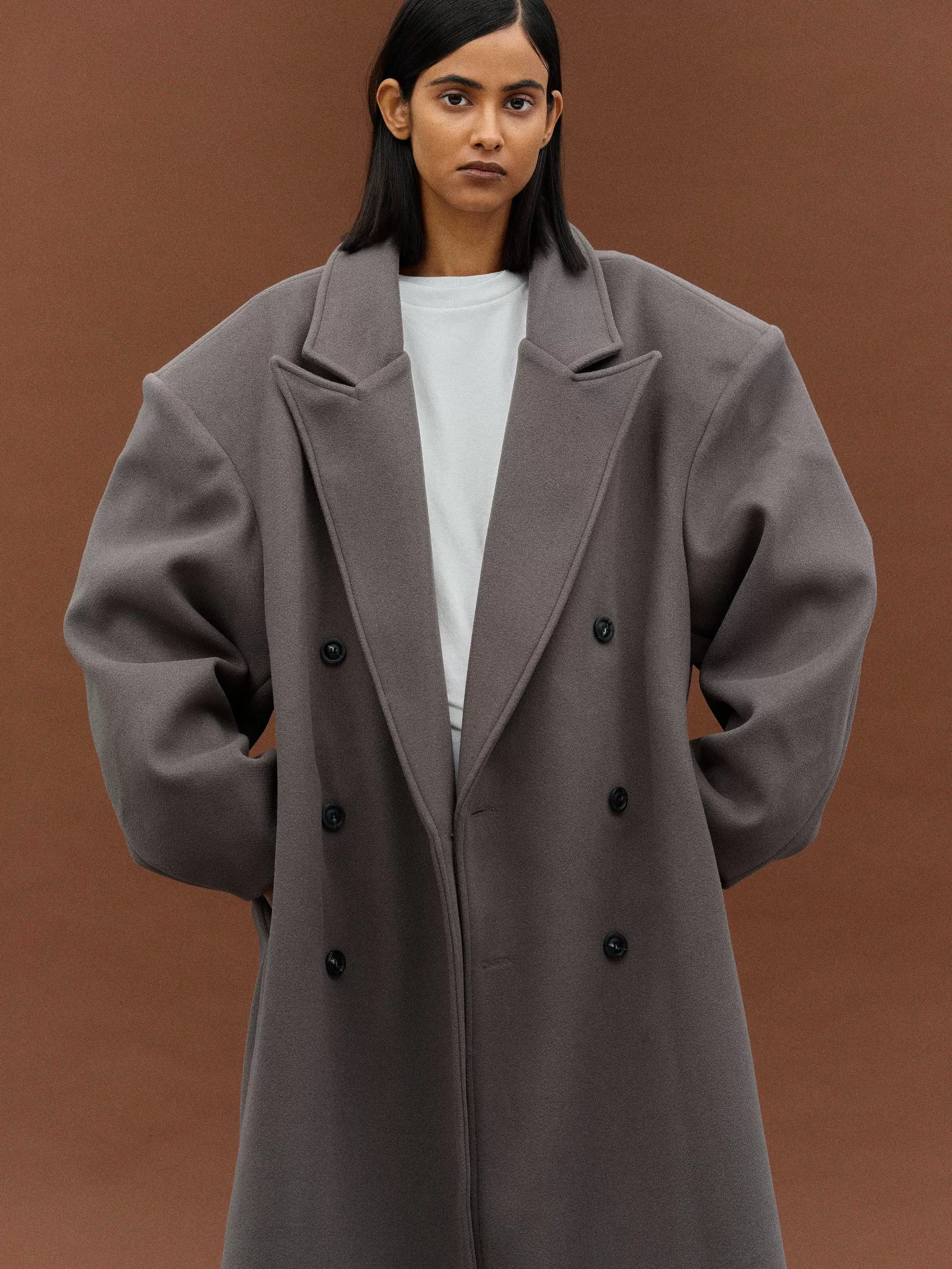 Source Unknown Manteau Grand-Pere Surdimensionne Wallis, Gris Fashion