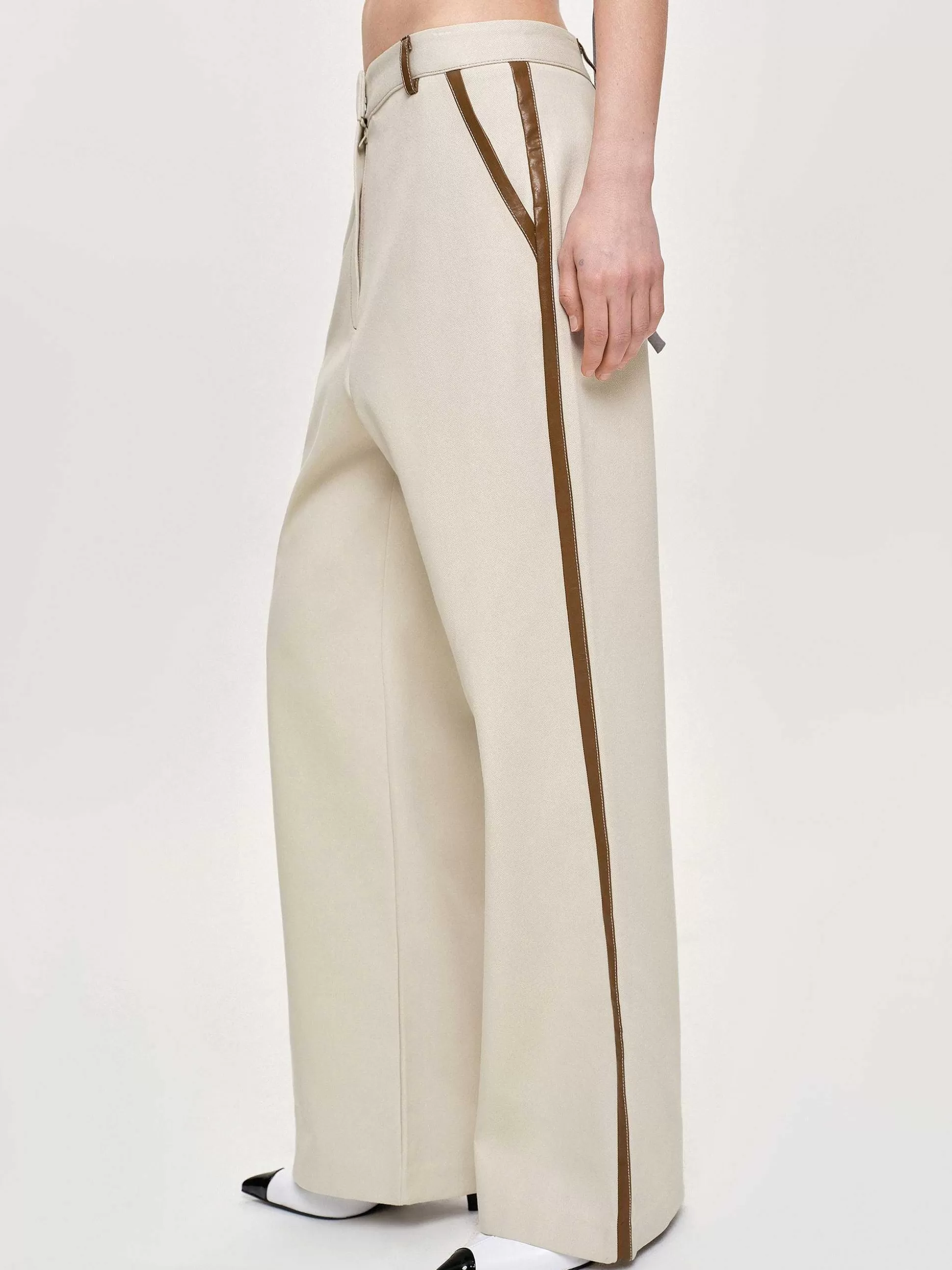 Source Unknown Pantalon A Finitions En Cuir, Toile Online