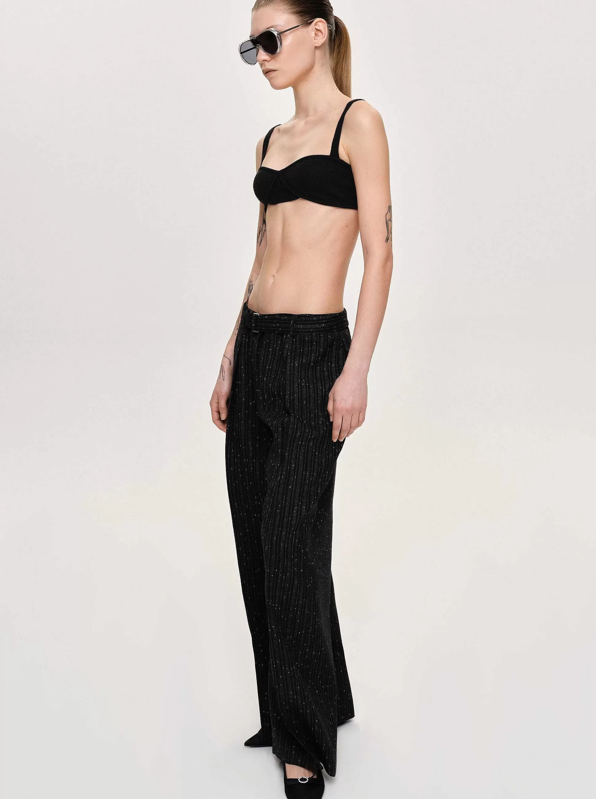Source Unknown Pantalon De Costume Ceinture, Rayures Noires Store