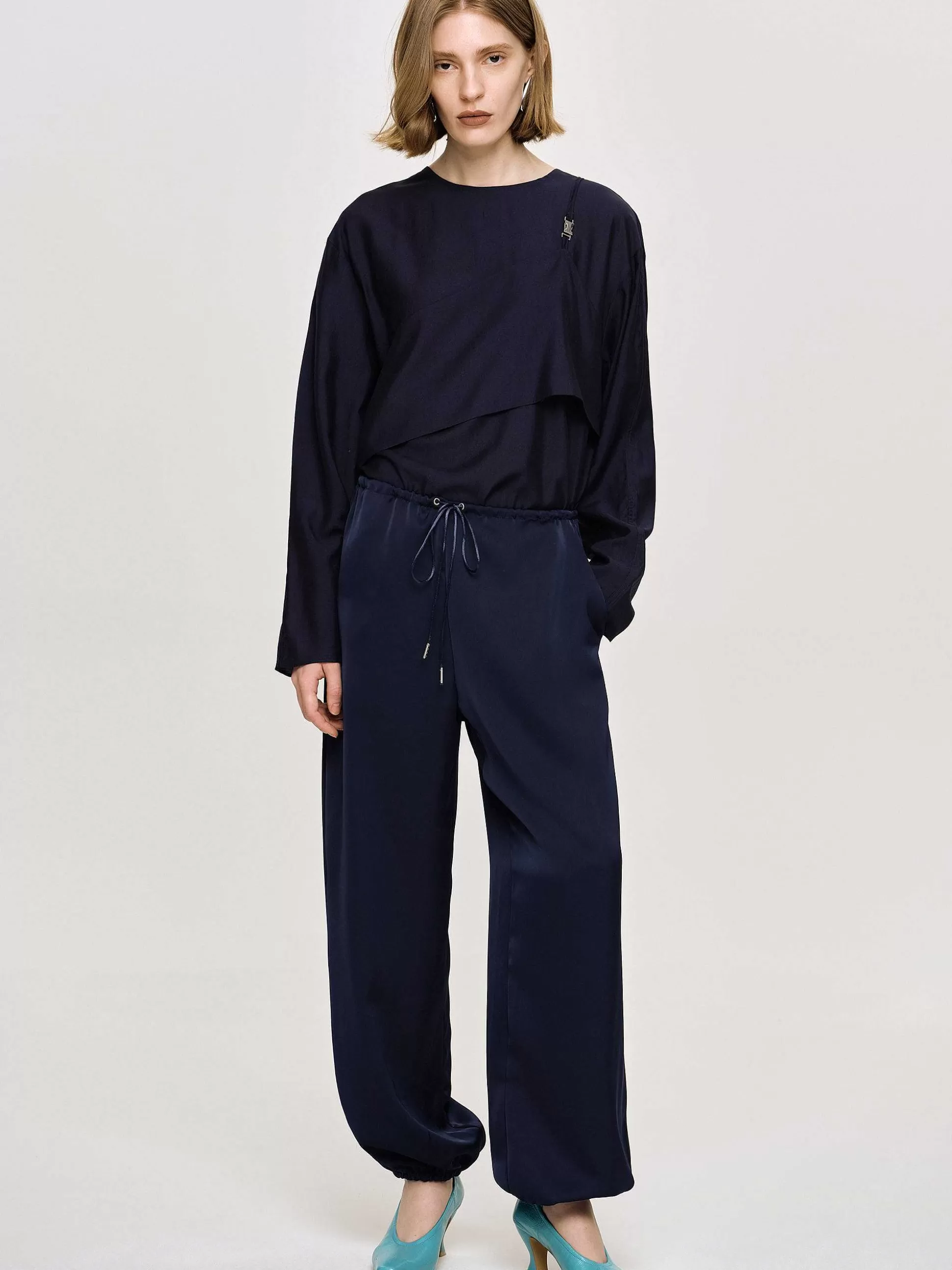 Source Unknown Pantalon De Jogging En Satin, Bleu Marine Fashion