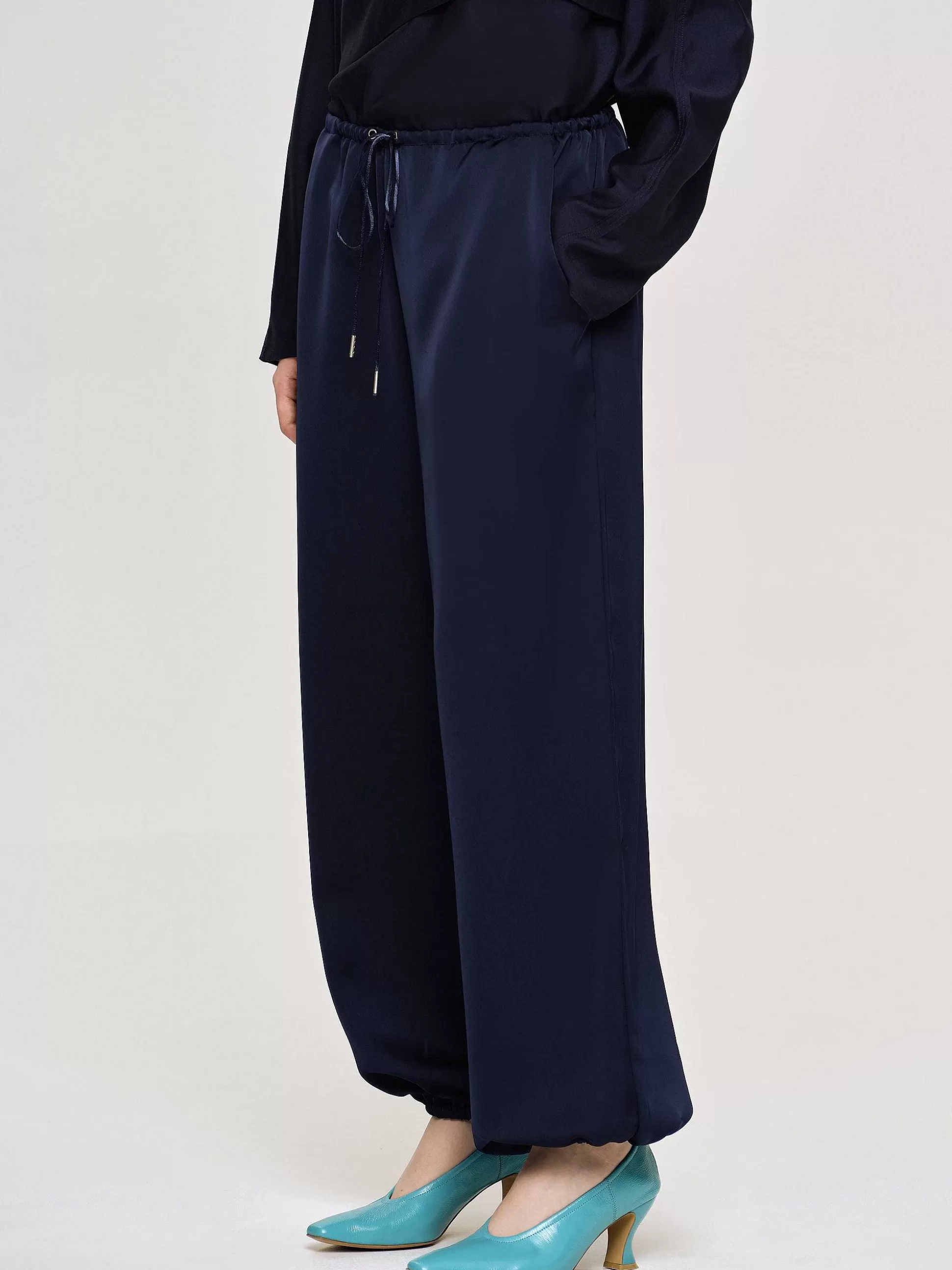 Source Unknown Pantalon De Jogging En Satin, Bleu Marine Fashion