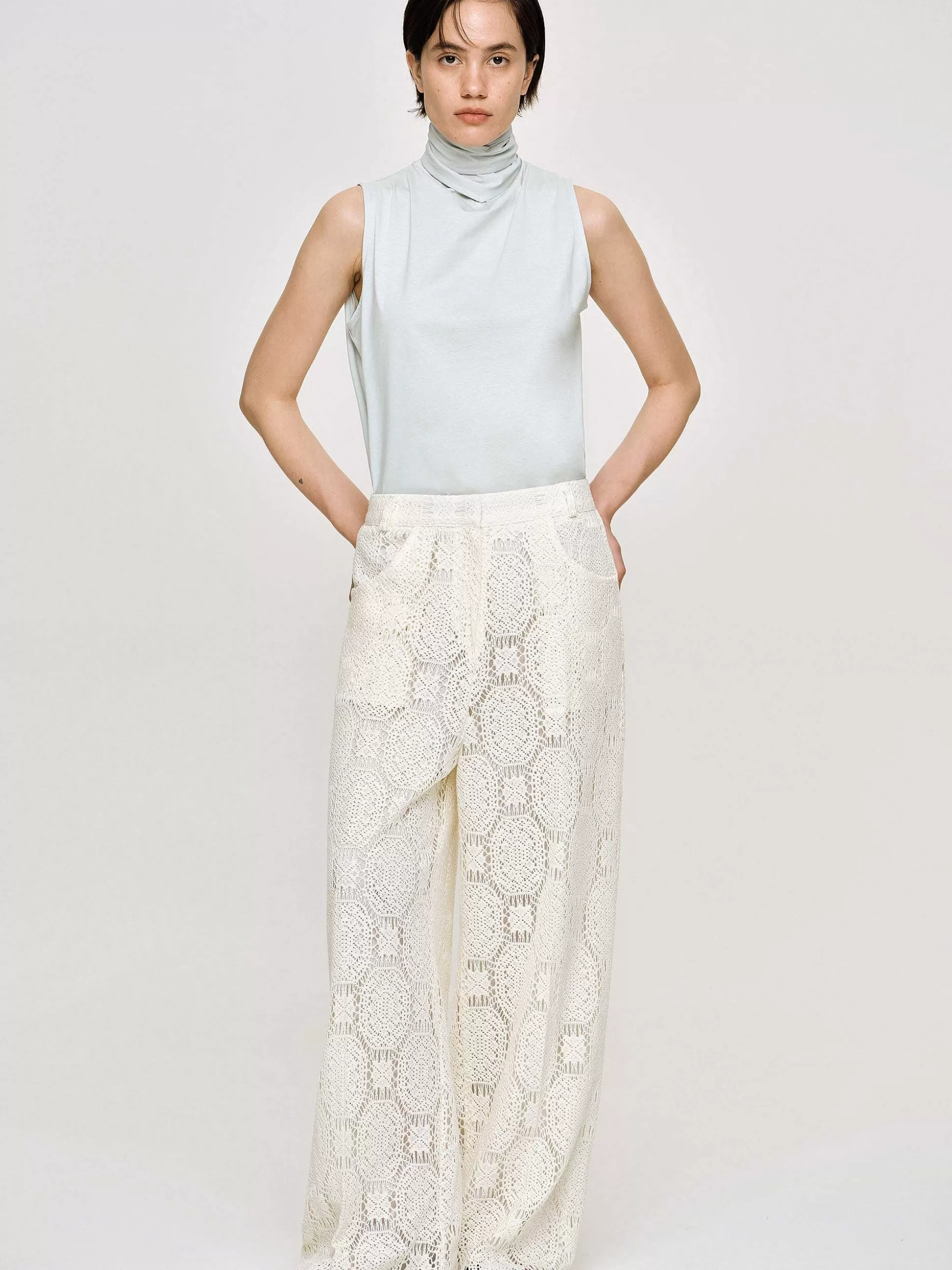 Source Unknown Pantalon Large Au Crochet Sevilla, Ecru Clearance