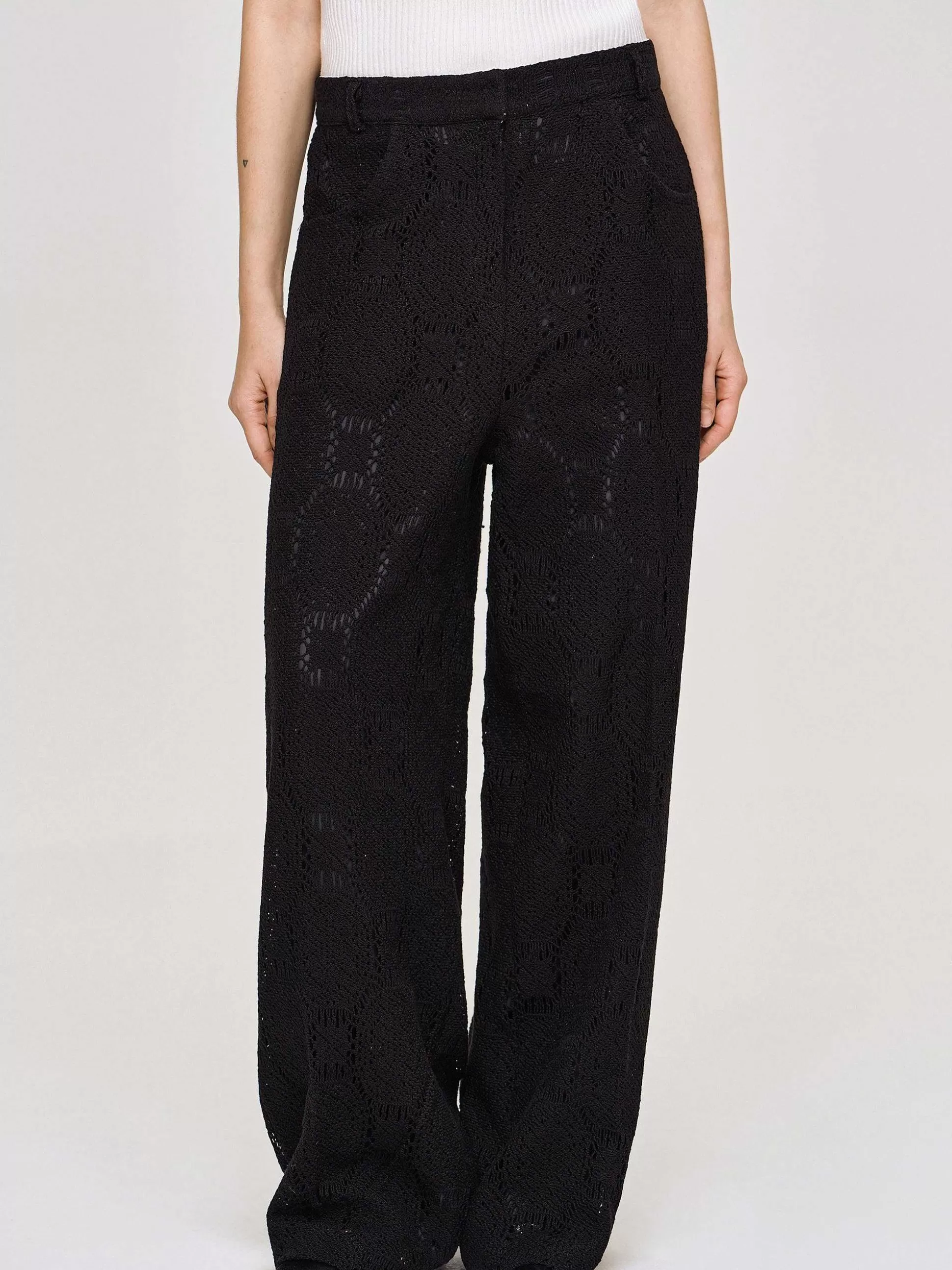 Source Unknown Pantalon Large Au Crochet Sevilla, Noir Hot