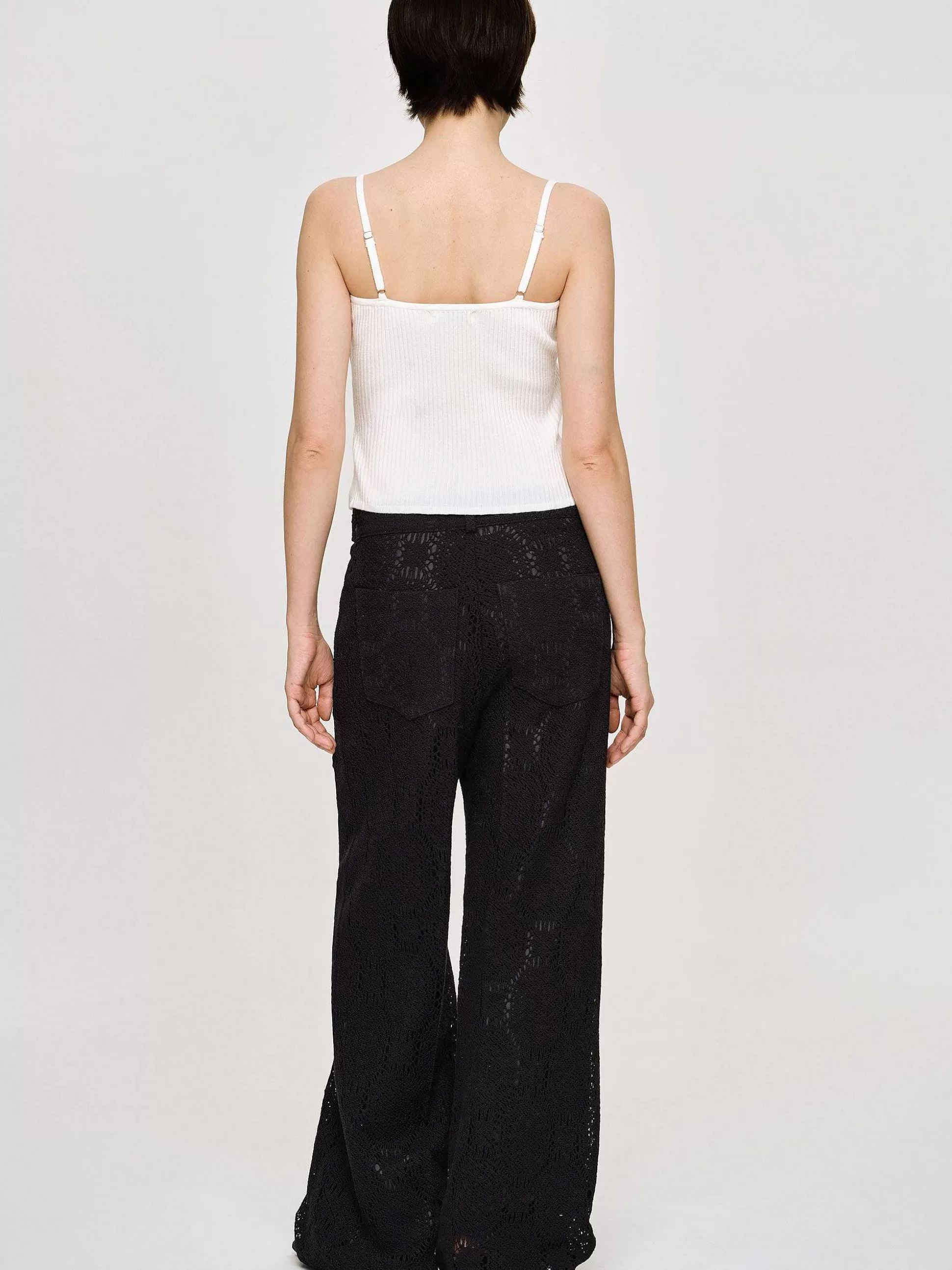 Source Unknown Pantalon Large Au Crochet Sevilla, Noir Hot