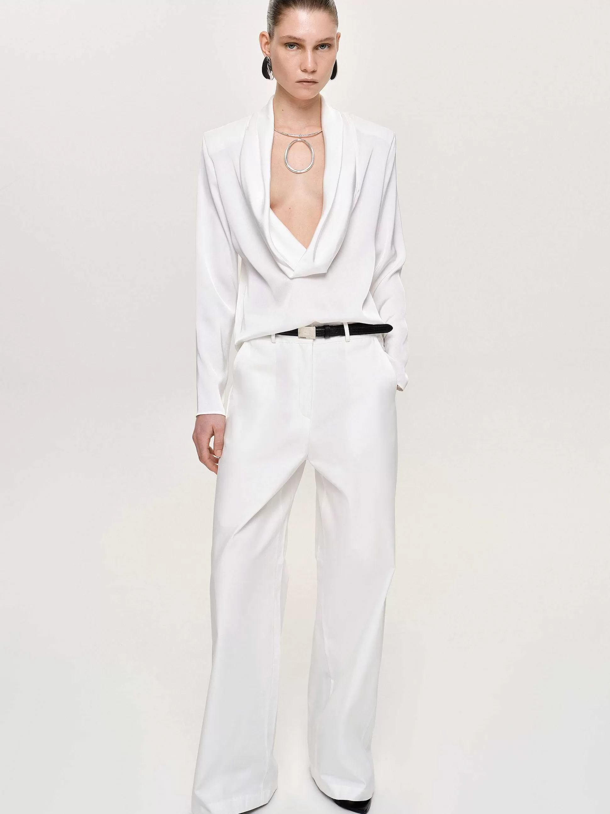 Source Unknown Pantalon Large En Popeline, Blanc Flash Sale