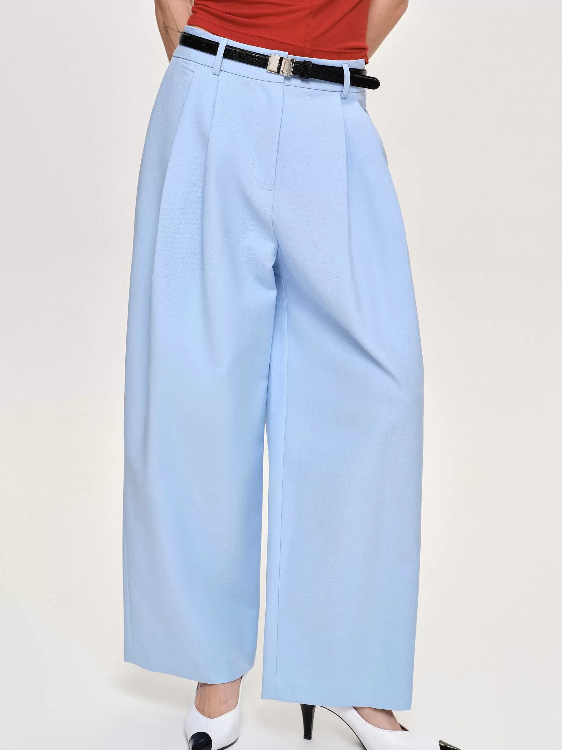 Source Unknown Pantalon Plisse A Jambe Large, Bleu Glacier Cheap