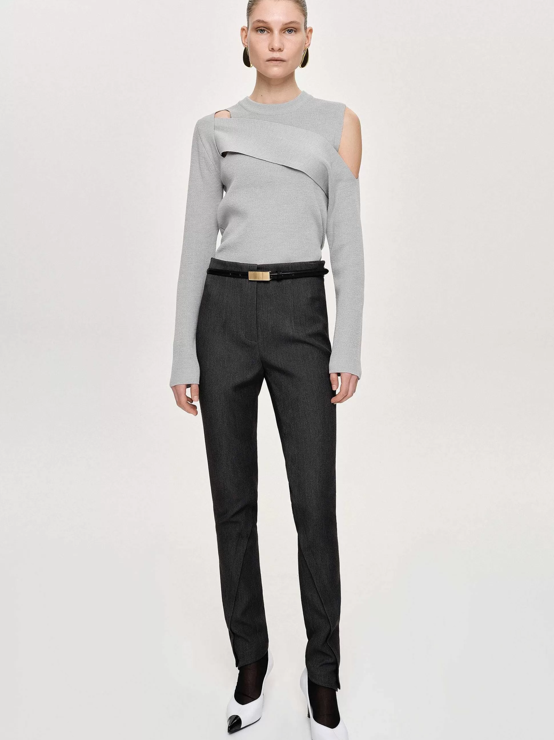 Source Unknown Pantalon Slim Coupe Biais Tyia, Charbon Fonce Discount