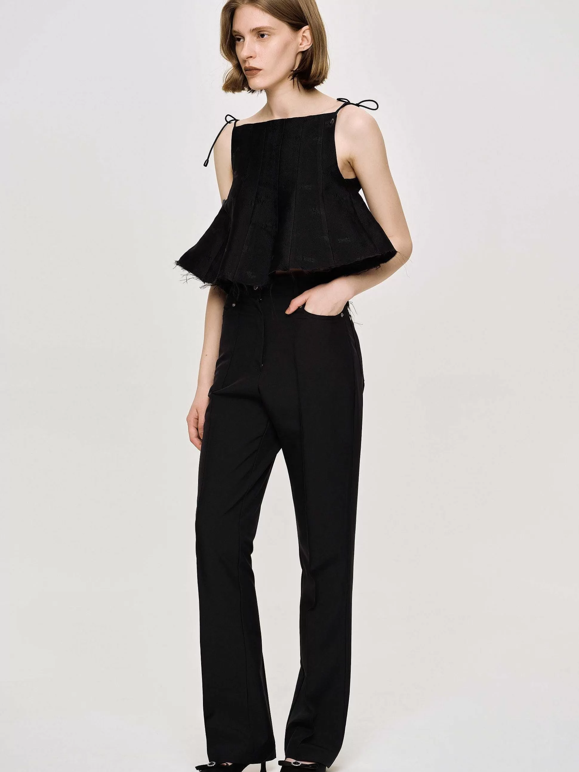 Source Unknown Pantalon Slim Froisse, Noir Best