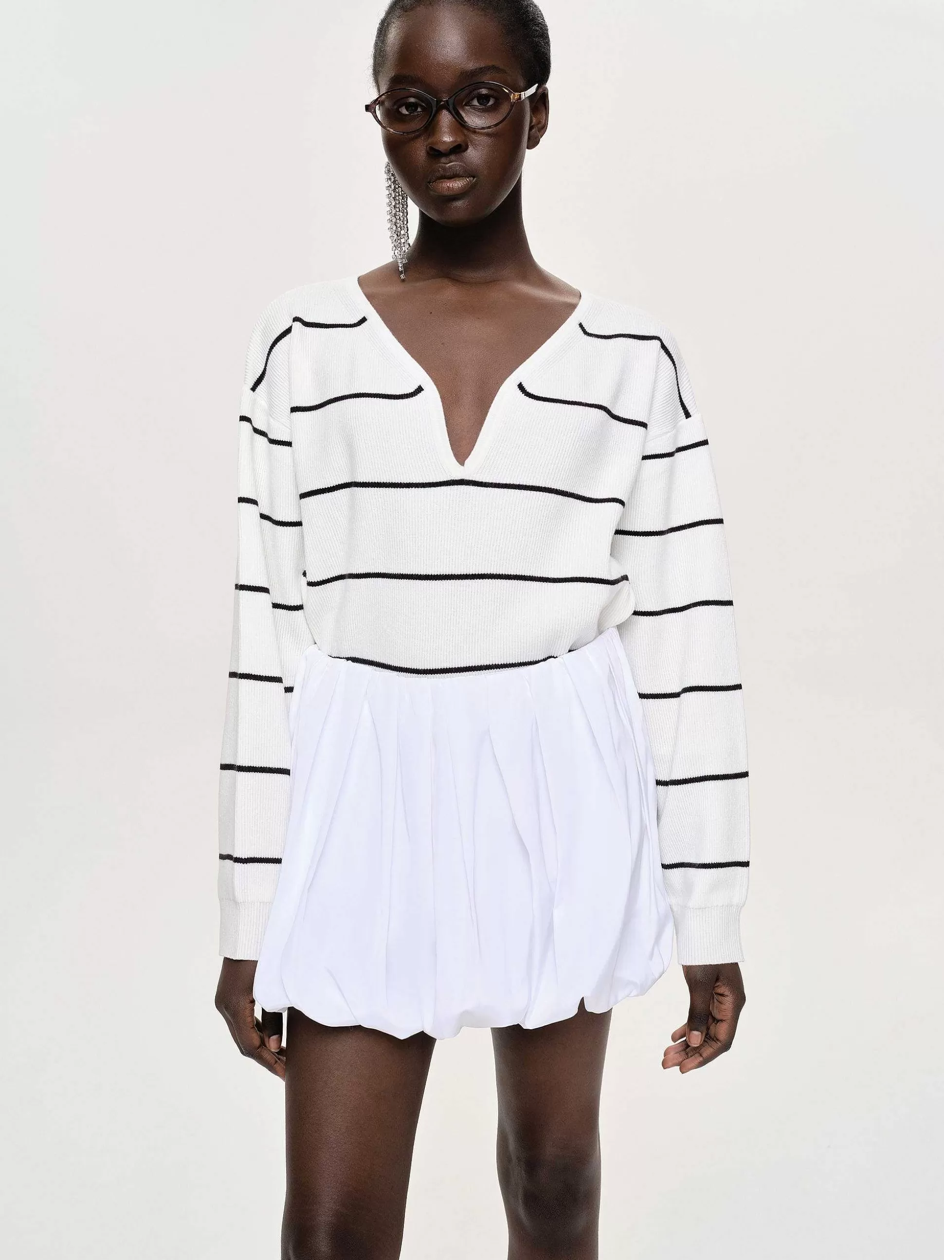 Source Unknown Pull Col V Profond, Rayures Blanches Discount