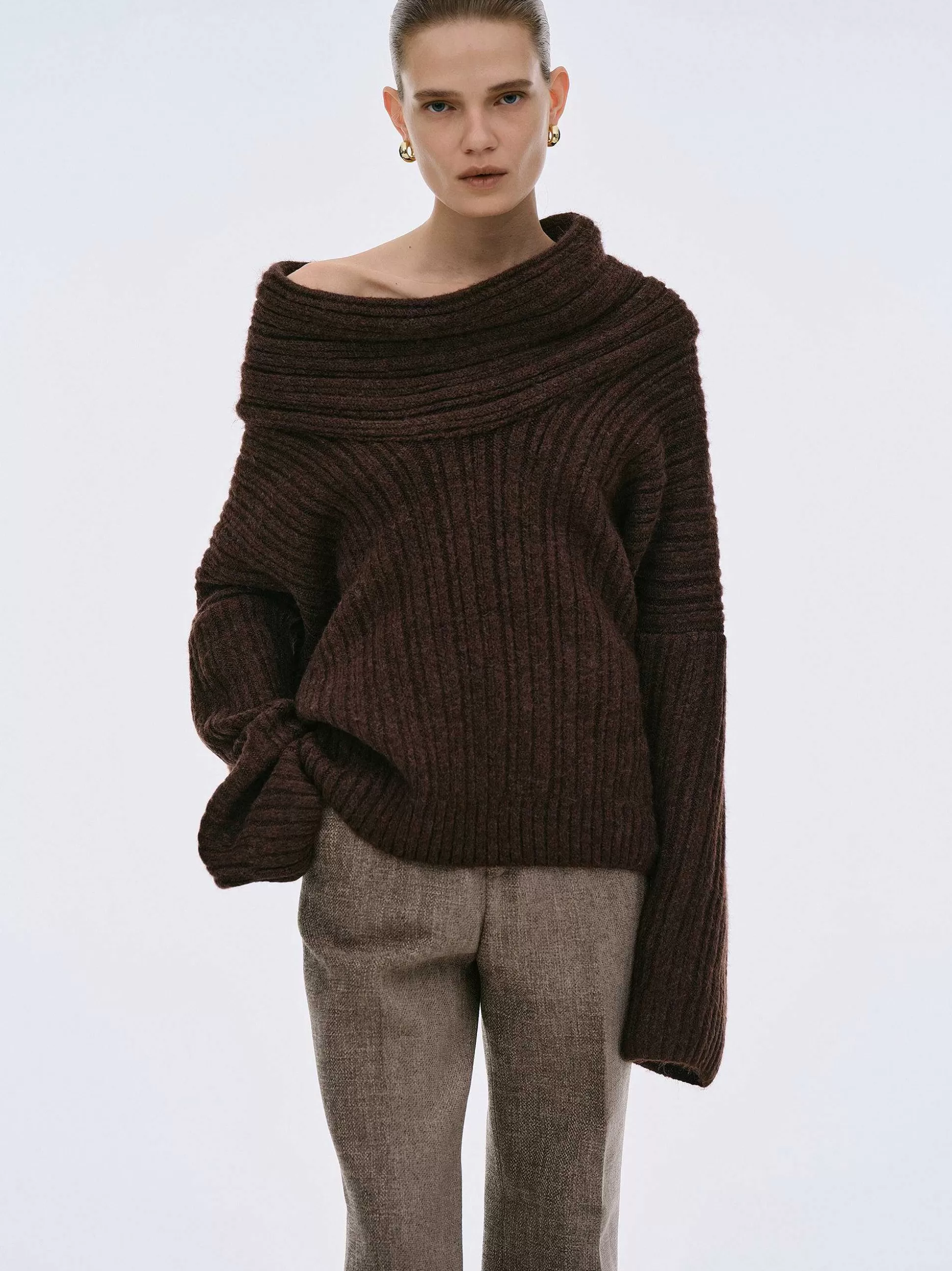 Source Unknown Pull Surdimensionne En Tricot A Rouleau Eleve Becca, Chocolat Sale