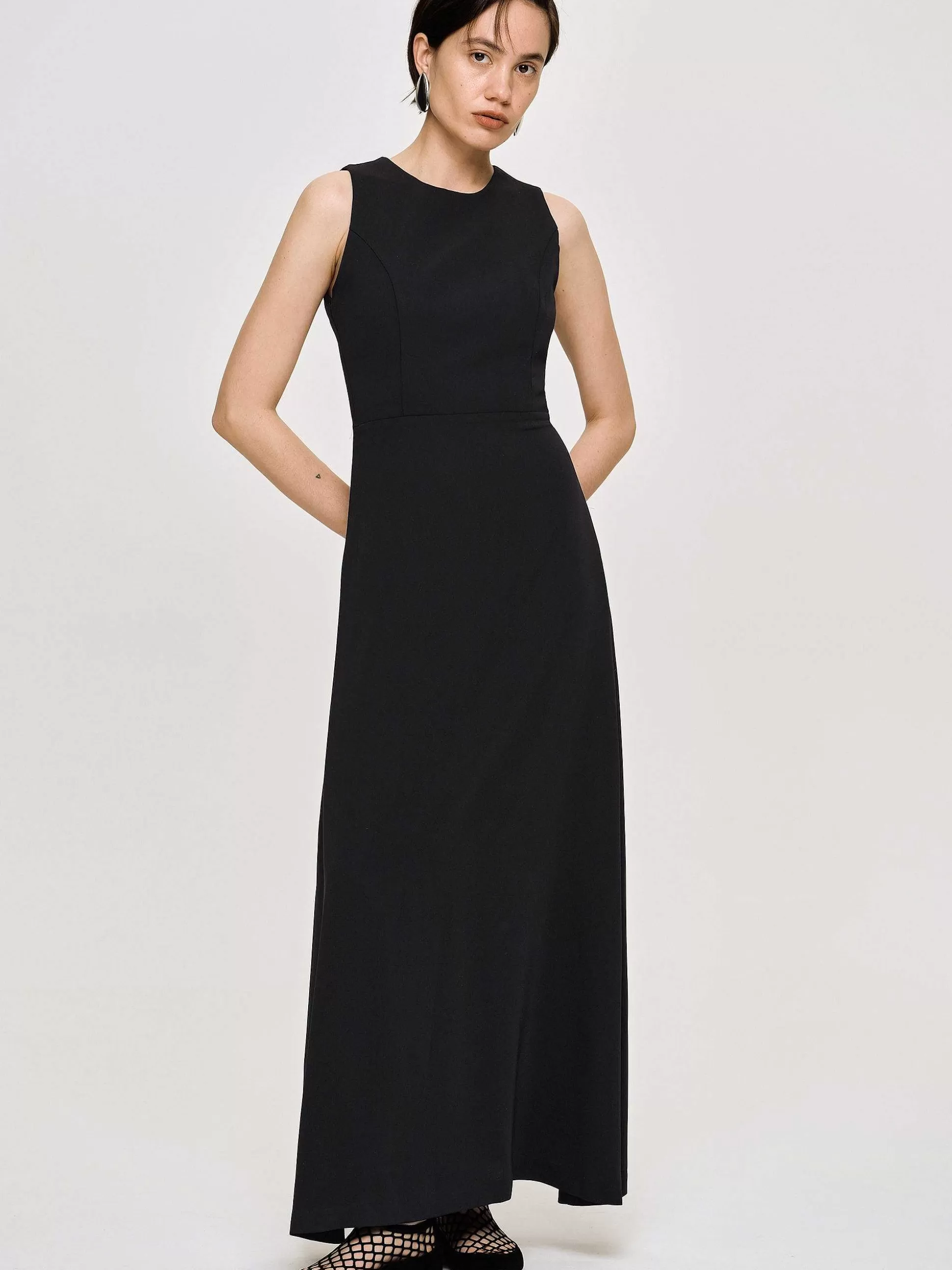Source Unknown Robe Longue Ajustee, Noir Fashion
