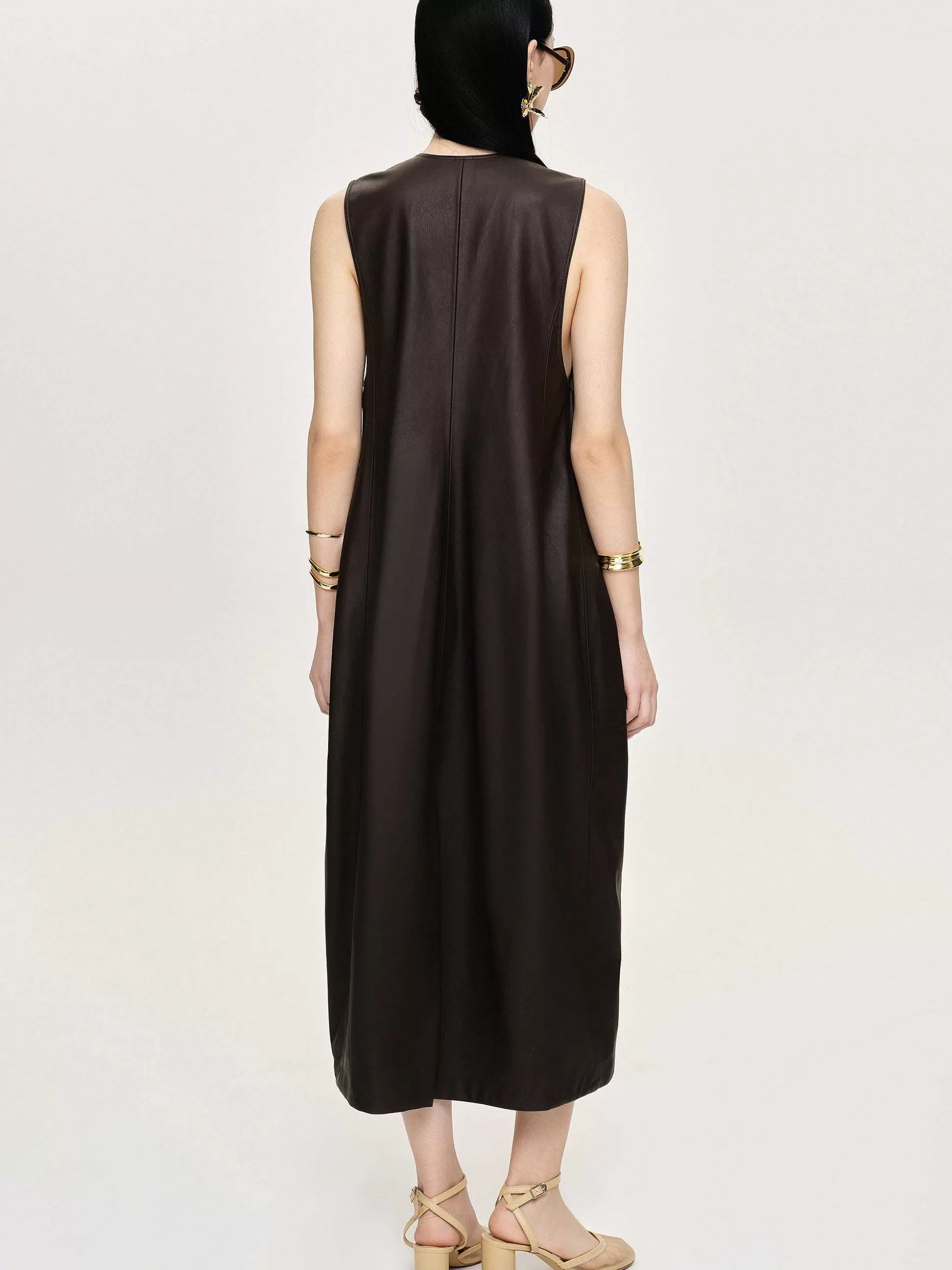 Source Unknown Robe Longue En Similicuir Adua, Chocolat Shop