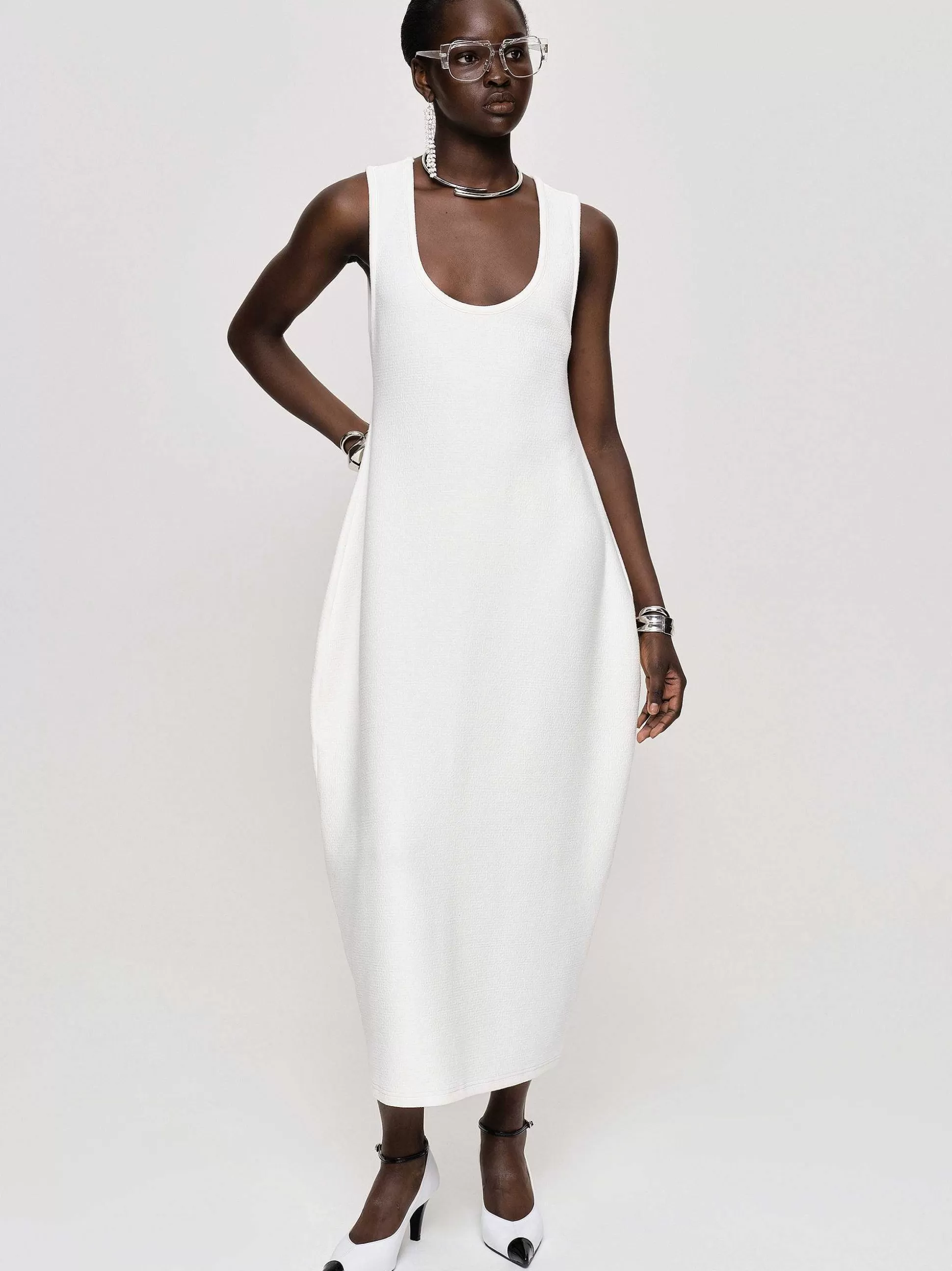 Source Unknown Robe Mi-Longue Adua Vase, Blanc Discount