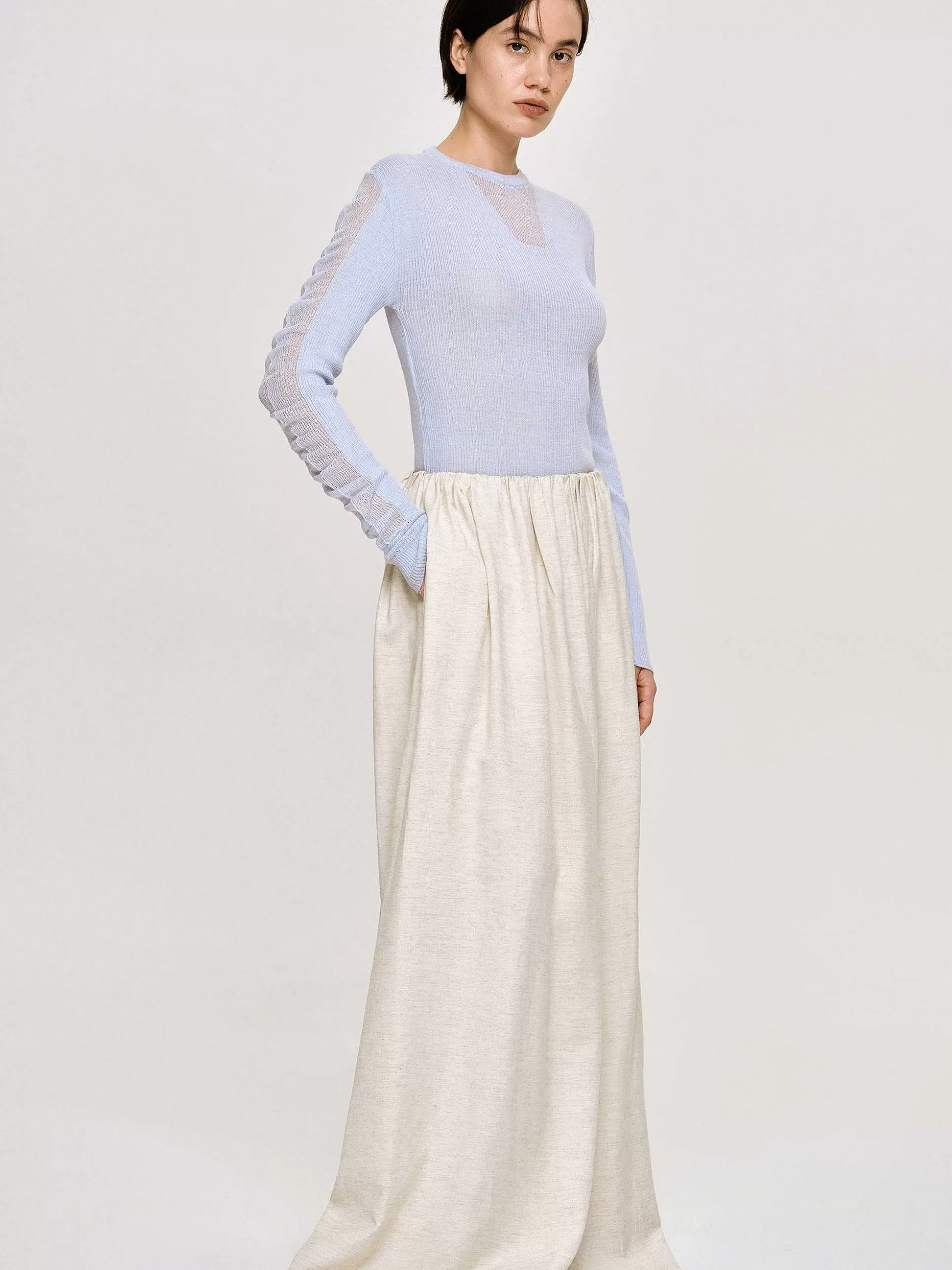 Source Unknown Tricot A Manches Transparentes, Bleu Ciel New