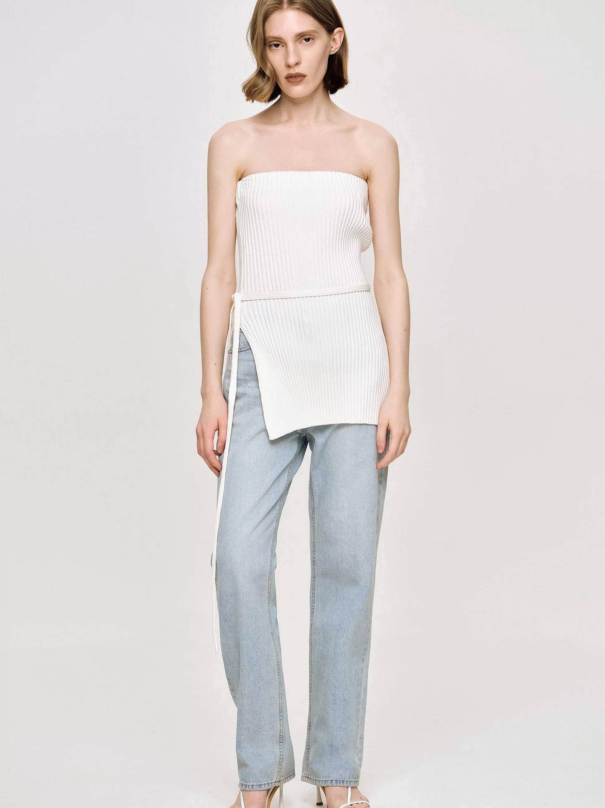 Source Unknown Tricot Cotele Long Fendu, Blanc Outlet