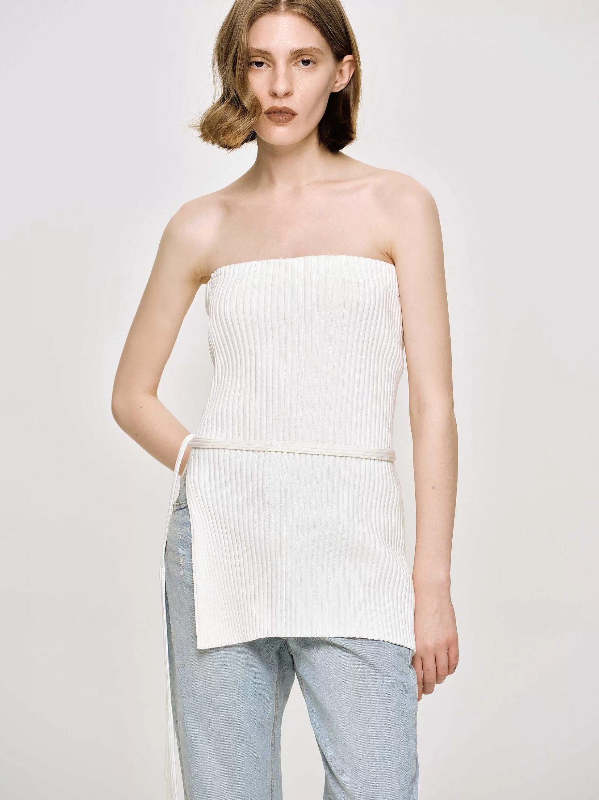 Source Unknown Tricot Cotele Long Fendu, Blanc Outlet