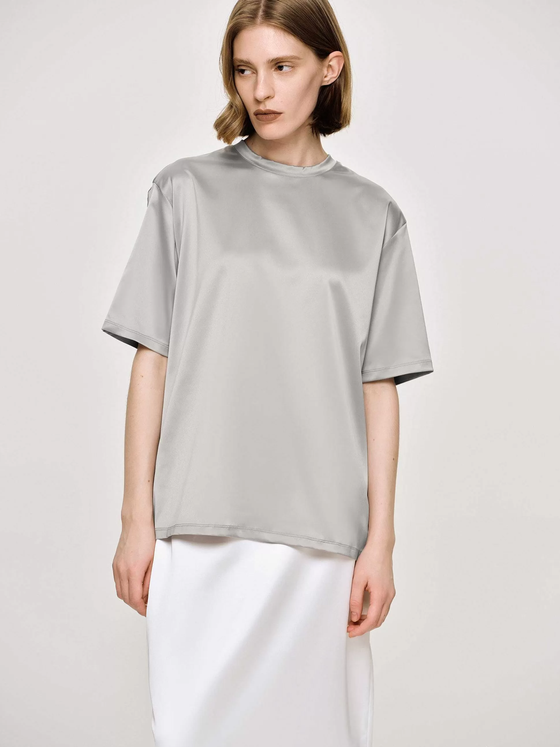 Source Unknown T-Shirt En Satin, Argent Outlet