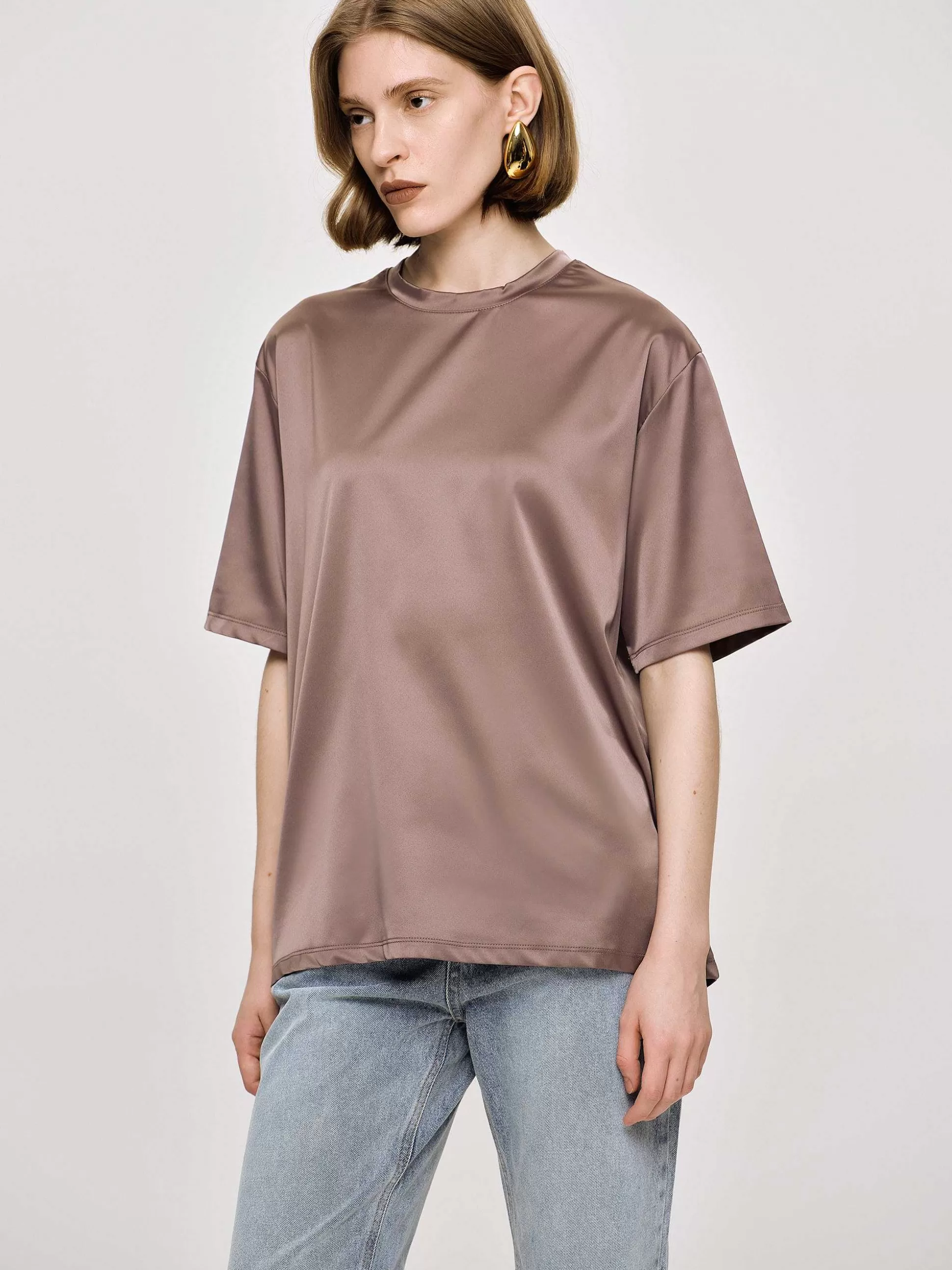 Source Unknown T-Shirt En Satin Soyeux, Haricot Rouge Sale